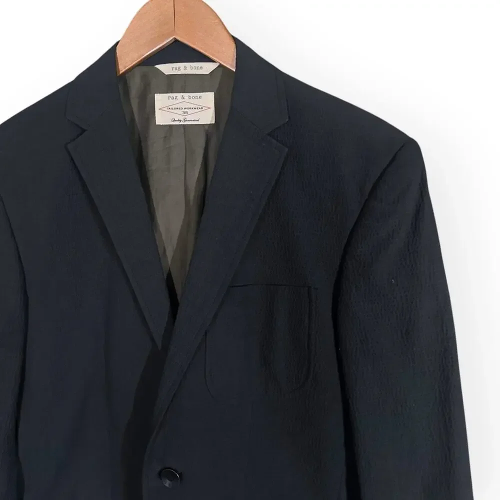 RAG & BONE Tailored Workwear Textured Butler Blazer Business Casual Navy Blue 38